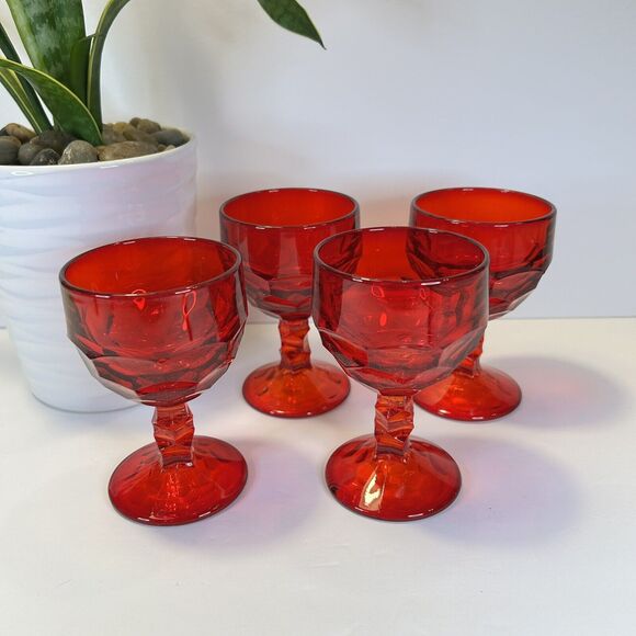 4- Vintage Viking Glass Georgian Ruby Red 4.25” Cordial Drinking Glass Goblet - Picture 2 of 10